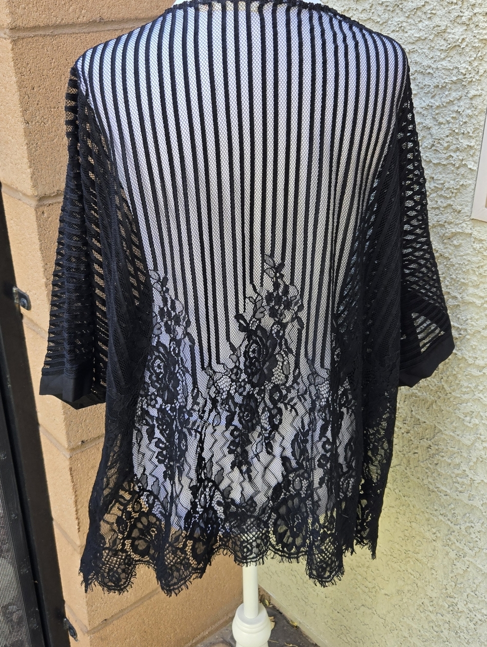 Main Strip Black Sheer Lace Kimono Cover-Up - Picture 5 of 6